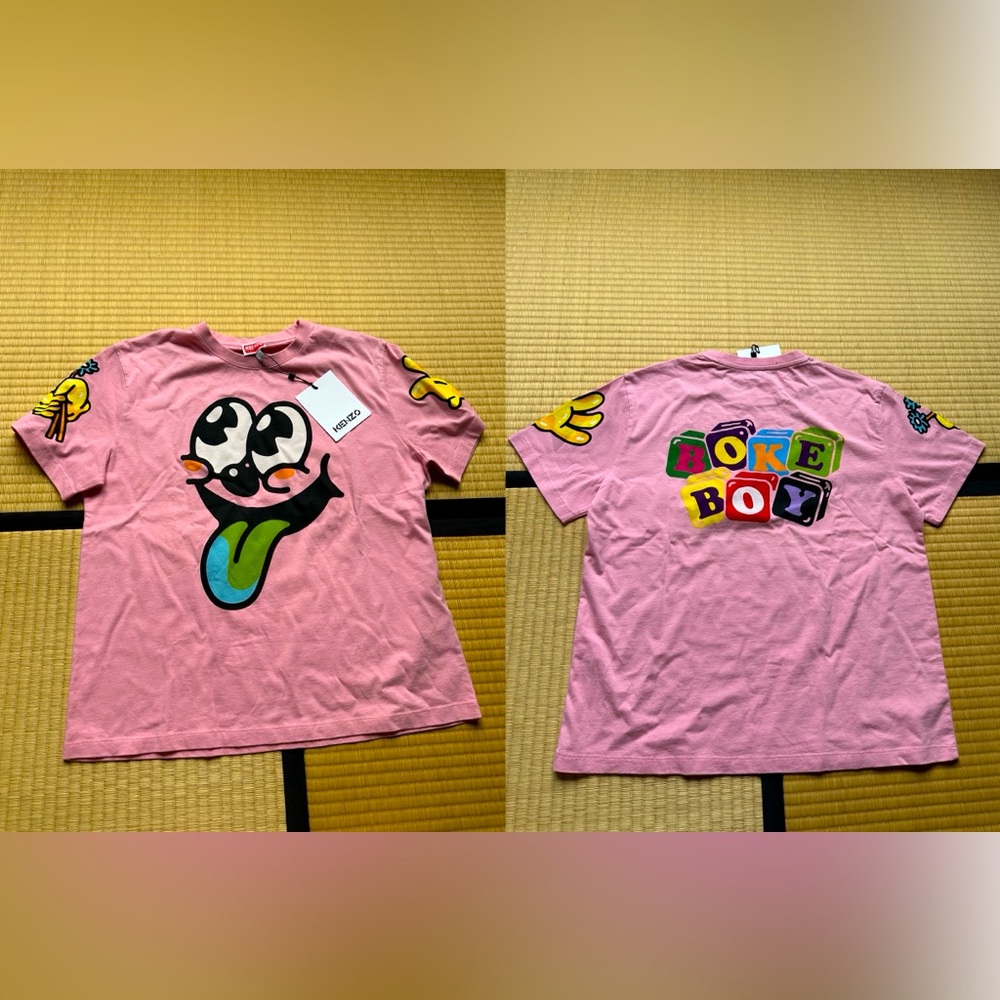 NWT Kenzo Paris pink cartoon face tee L